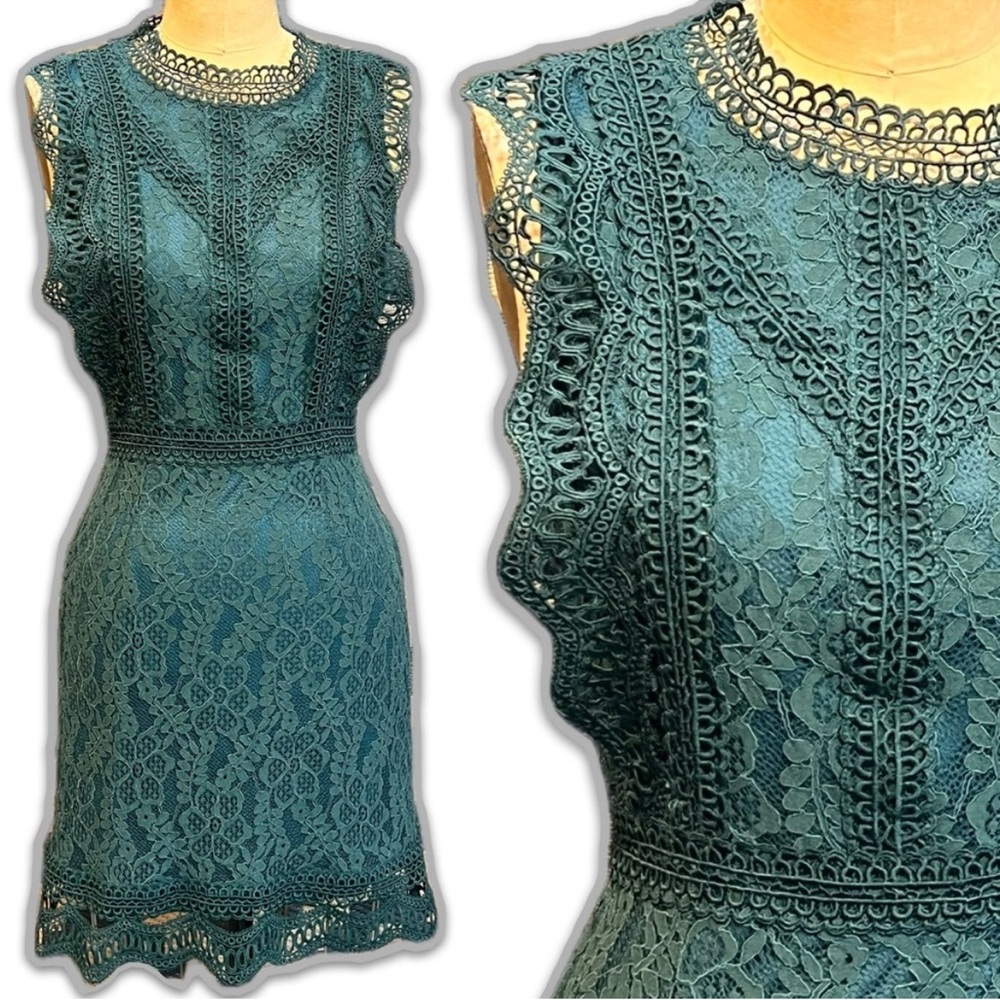 Lulus My Sweetheart dark teal green mini sheath dress lace ruffle sleeveless‎